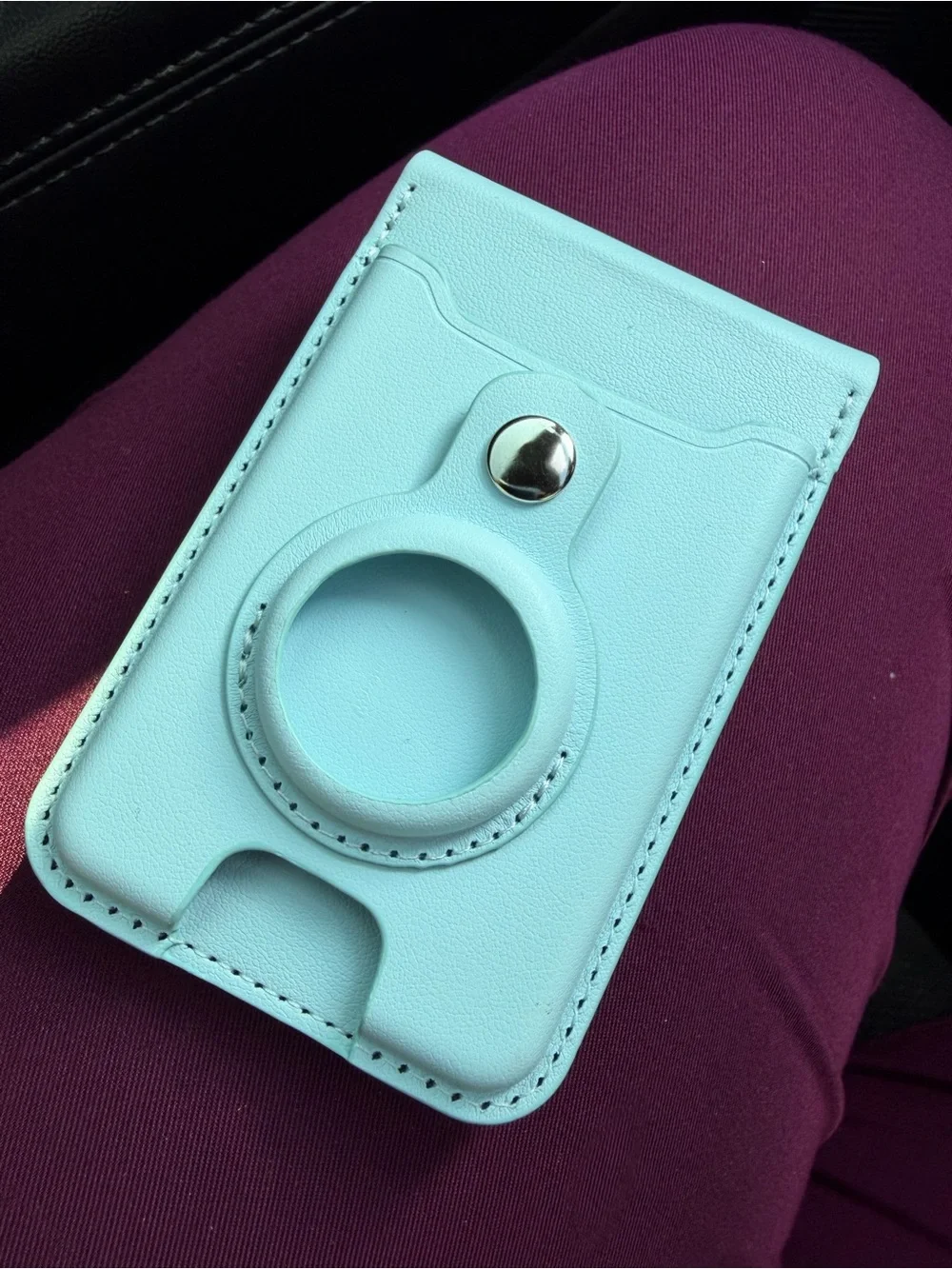 Leather Wallet Phone Case with AirTag Holder - Light Blue